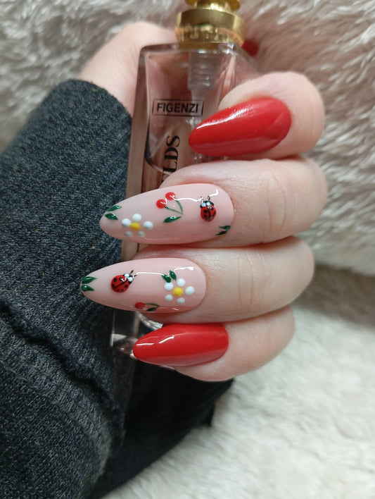 Kit Press-on Nails Rouge Coccinelle Jardin