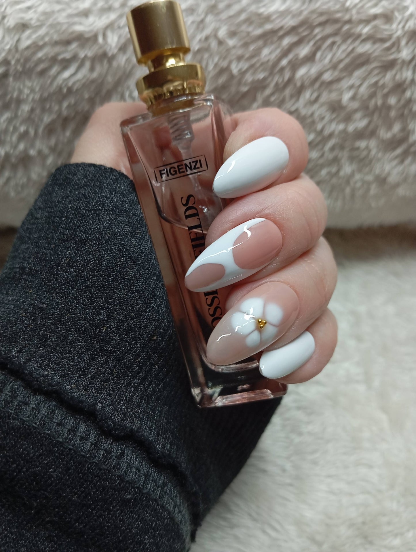Kit Press-on Nails Blanc Marguerite Dorée