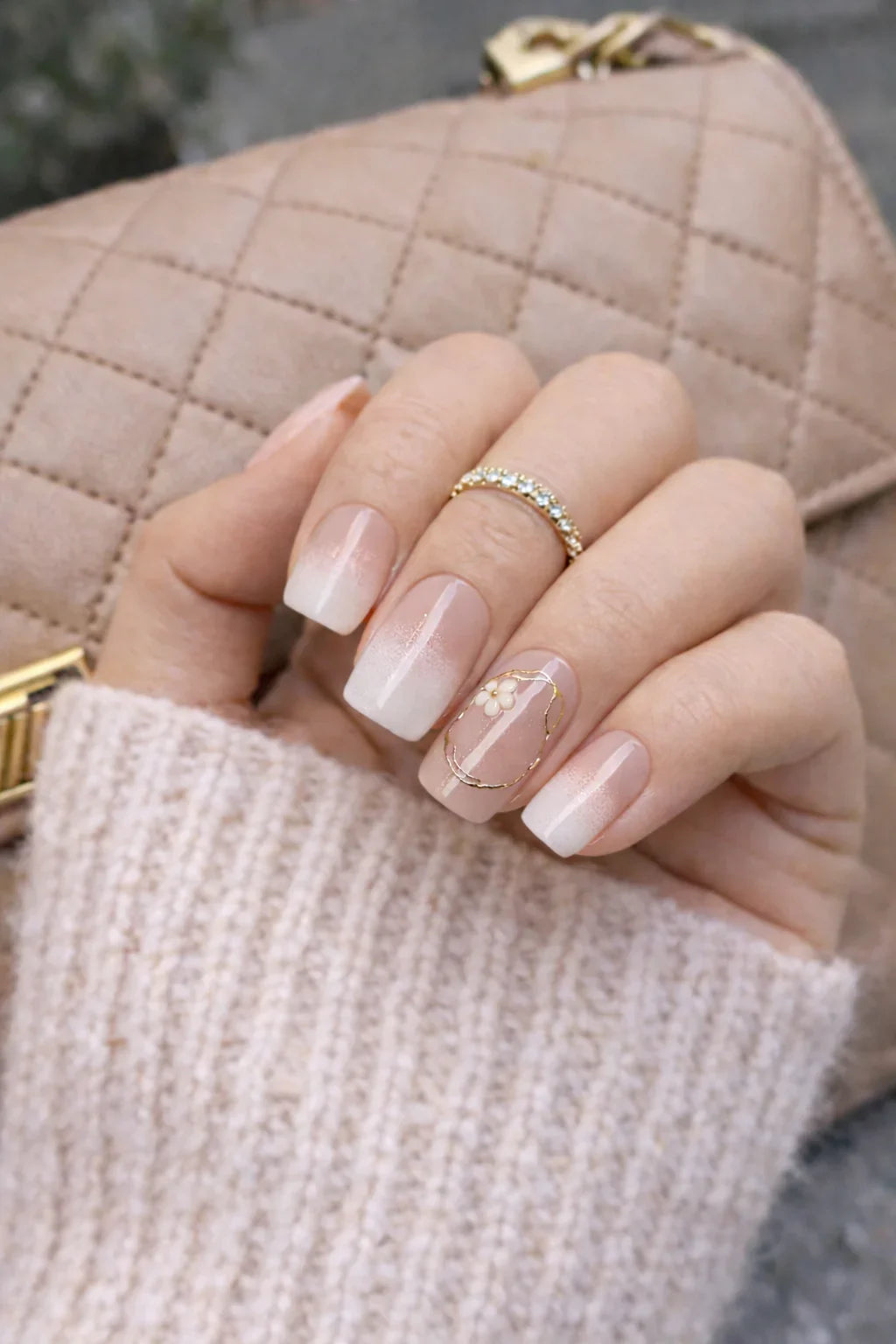 Kit Press-on Nails Nude Dégradé Doré