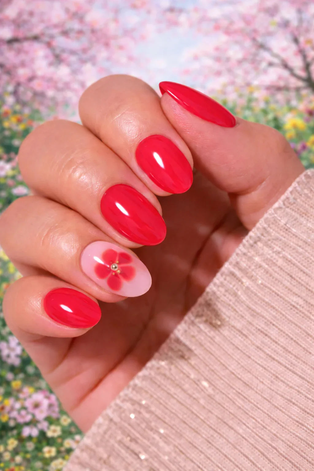Kit Press-on Nails Rouge Fleur