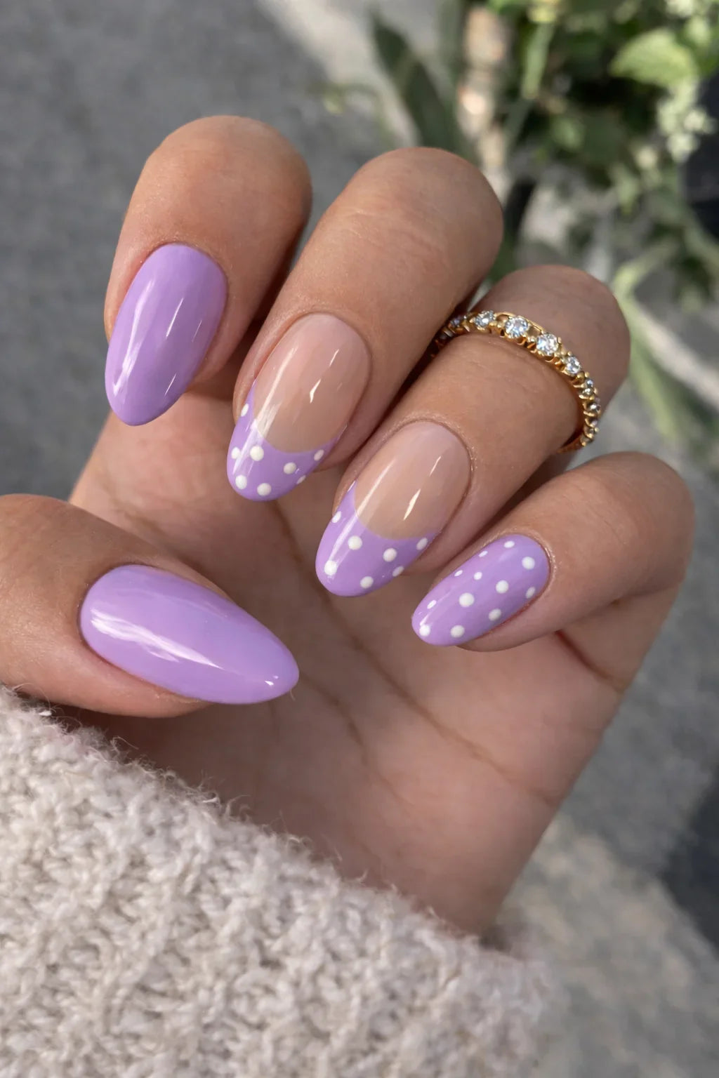 Kit Press-on Nails Lilas Pois Blancs